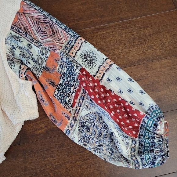 By Together Lost Gypsy Waffle Knit Thermal Boho Sleeve Top Blush Pink Size M - Picture 5 of 11